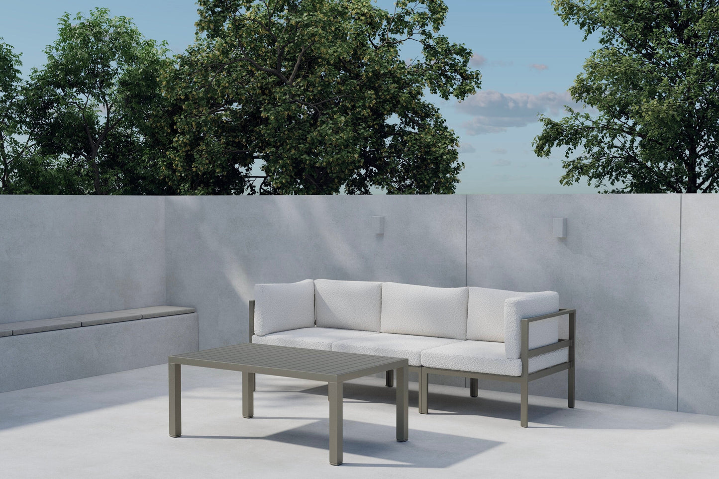 Luxusbetten24 Torena Garten Loungeset 2+1 Weißes Sofa mit Tisch
