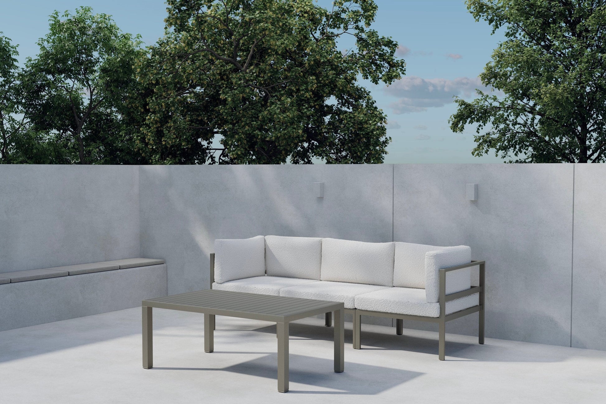 Luxusbetten24 Torena Garten Loungeset 2+1 Weißes Sofa mit Tisch