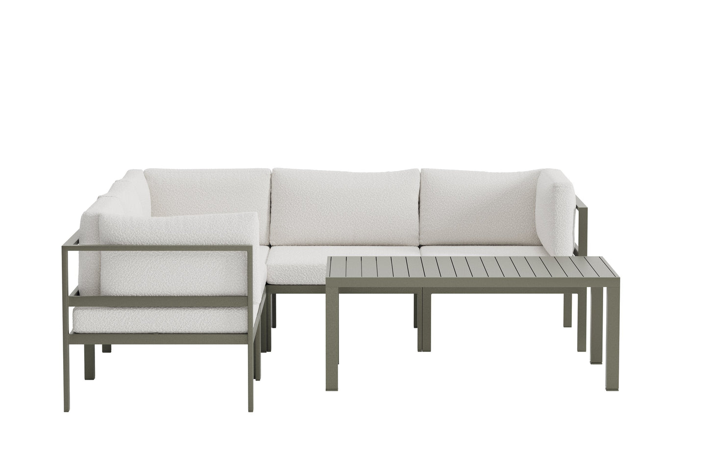 Luxusbetten24 Torena Gartenloungeset – Großes Ecksofa Weiß mit Tisch