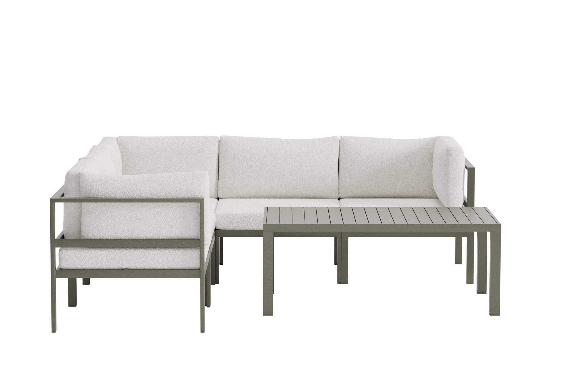Luxusbetten24 Torena Gartenloungeset – Großes Ecksofa Weiß mit Tisch