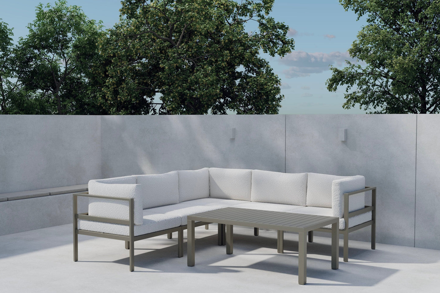 Luxusbetten24 Torena Gartenloungeset – Großes Ecksofa Weiß mit Tisch