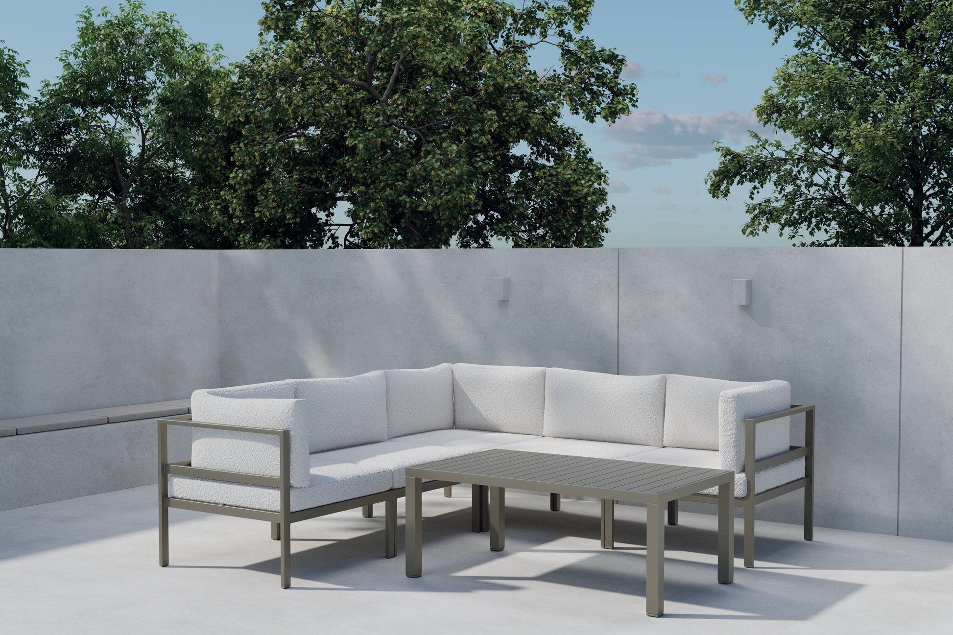 Luxusbetten24 Torena Gartenloungeset – Großes Ecksofa Weiß mit Tisch