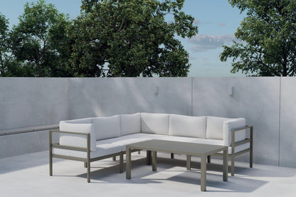 Luxusbetten24 Torena Gartenloungeset – Großes Ecksofa Weiß mit Tisch