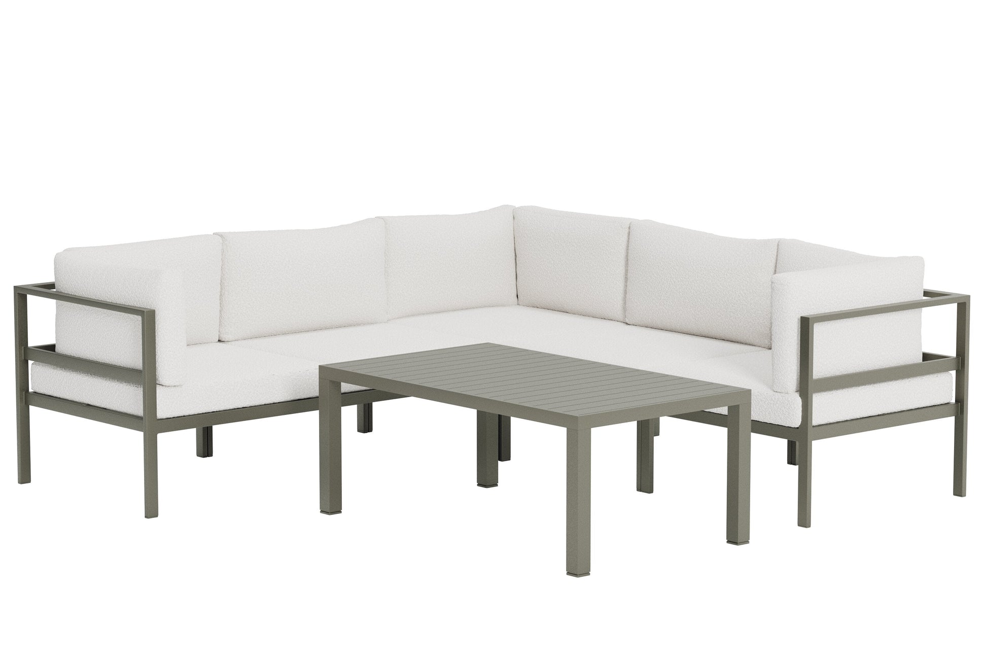 Luxusbetten24 Torena Gartenloungeset – Großes Ecksofa Weiß mit Tisch