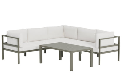 Luxusbetten24 Torena Gartenloungeset – Großes Ecksofa Weiß mit Tisch
