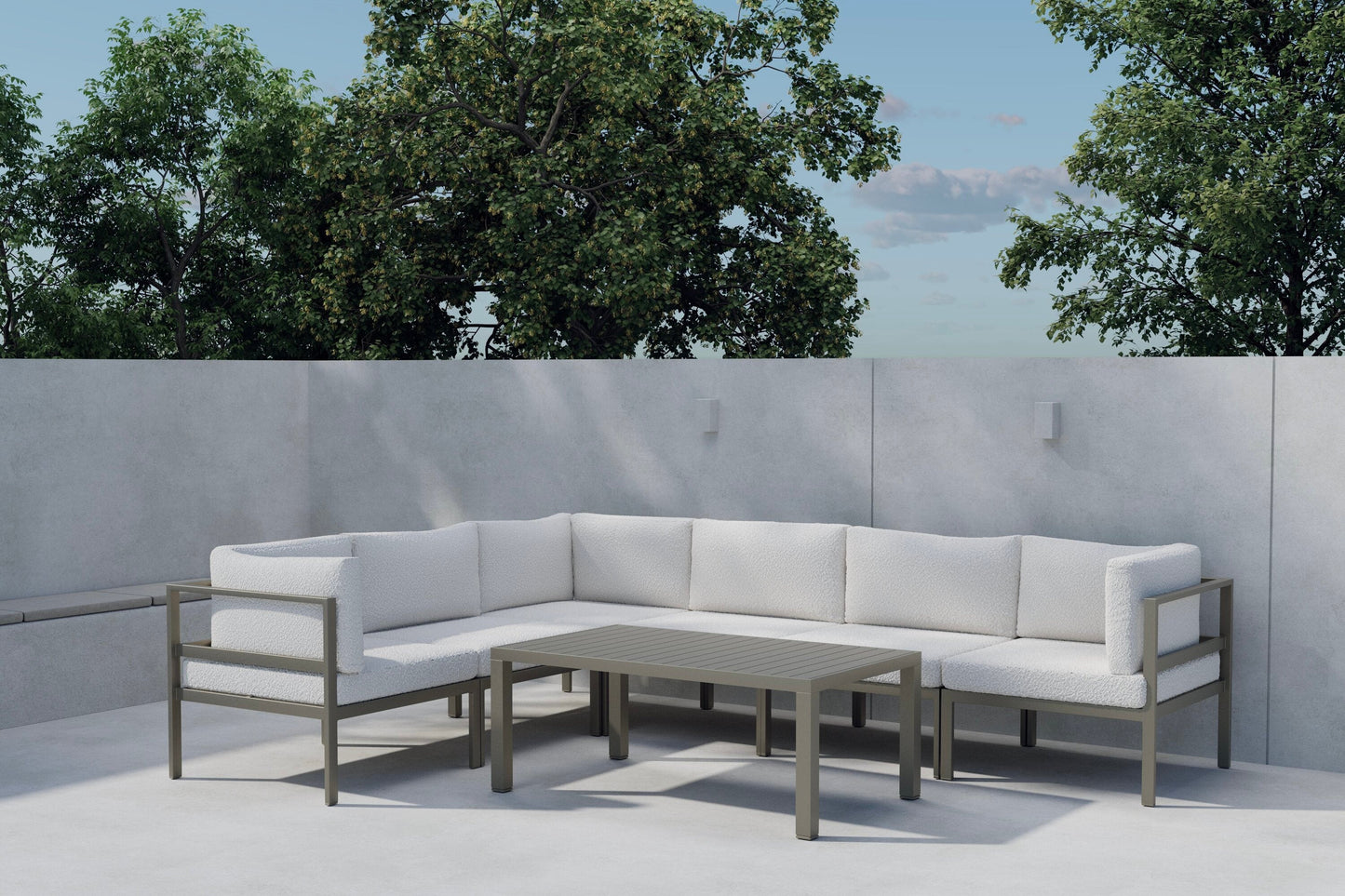 Torena 3+3 Garten Loungeset Großes Ecksofa Weiß mit Tisch