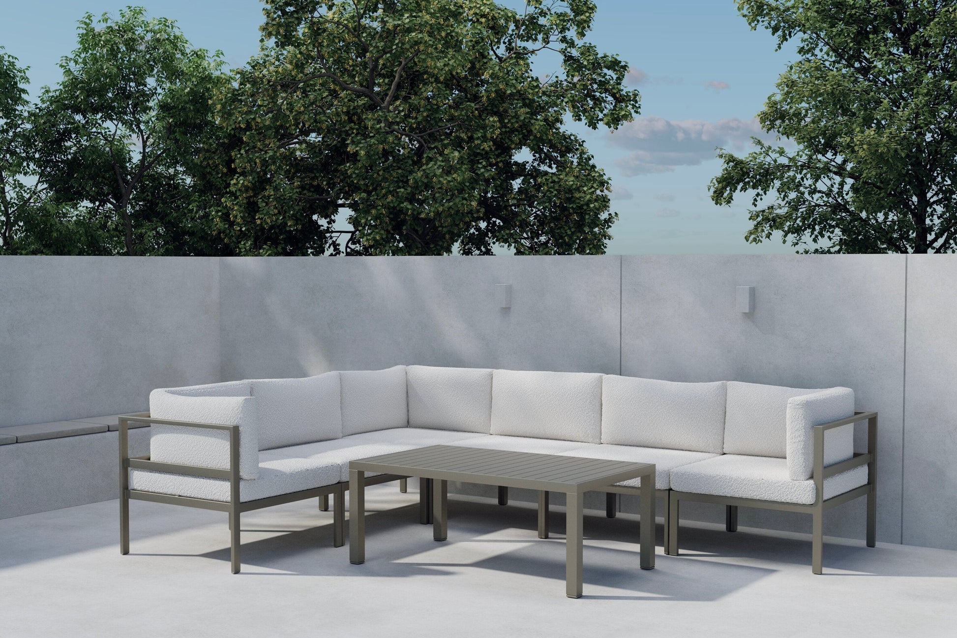 Torena 3+3 Garten Loungeset Großes Ecksofa Weiß mit Tisch