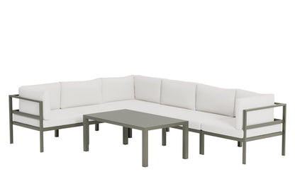 Torena 3+3 Garten Loungeset Großes Ecksofa Weiß mit Tisch