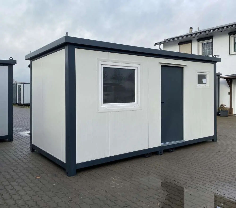 Bürocontainer 5×2,20 m Mit Sanitär Und LED Robuste Stahlkonstruktion