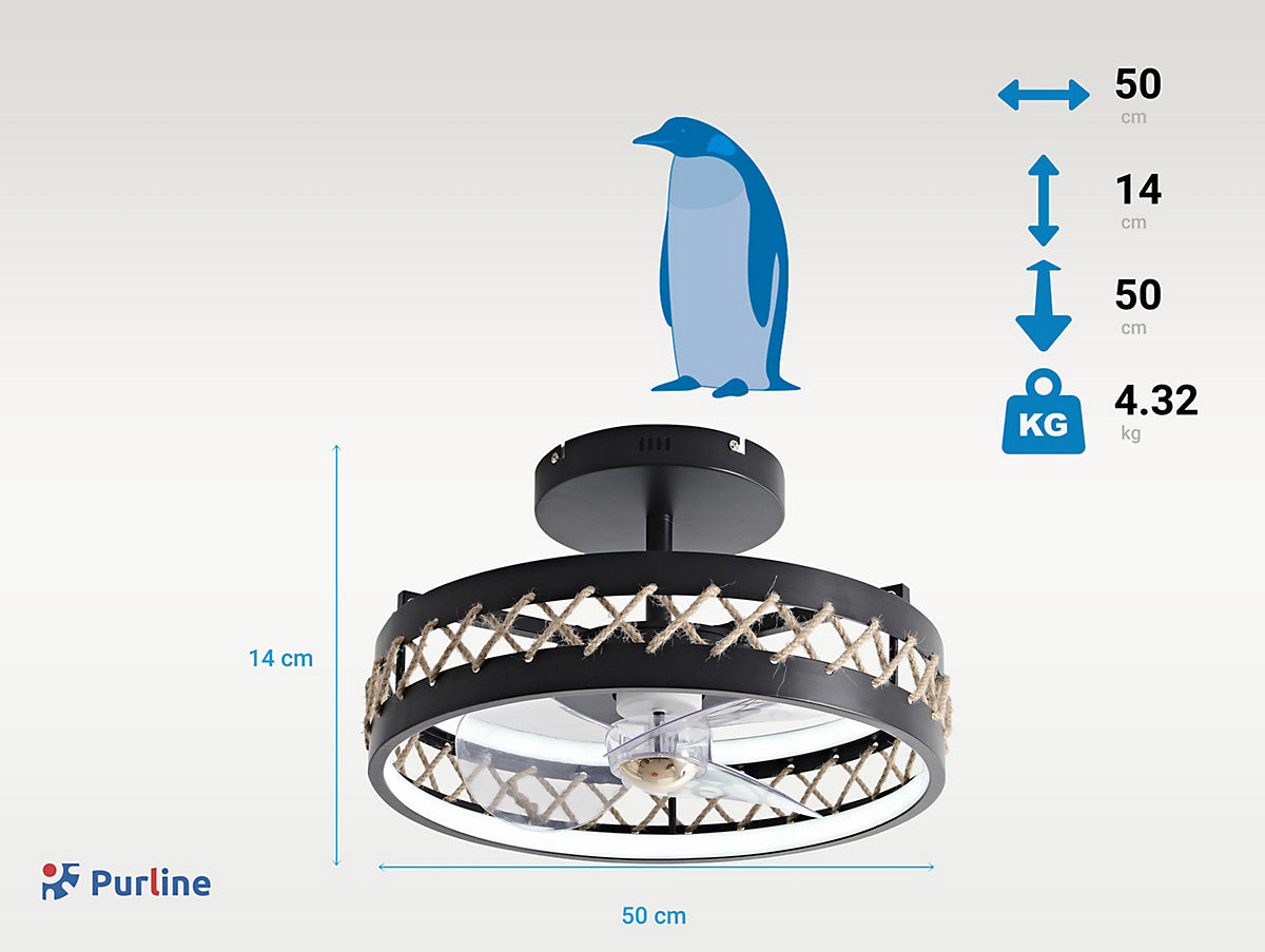 Purline Ventilador de Techo LED con Acabado de Cuerda
