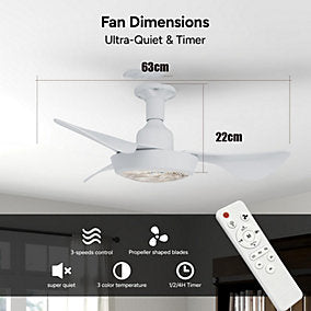 Bextsrack Ventilador de Techo 30W Luz, 3 Velocidades, Pack 2