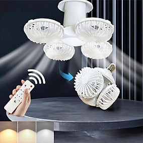 Mini ventilador LED E27 con mando a distancia, plegable, 3 velocidades, 14x15 cm
