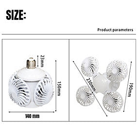 Mini ventilador LED E27 con mando a distancia, plegable, 3 velocidades, 14x15 cm