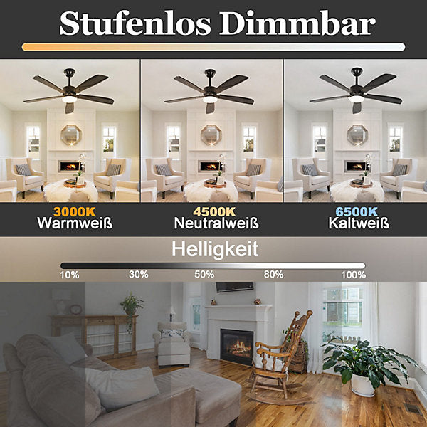 Nettlife Ventilador de Techo con Iluminación LED Silencioso 23W Negro 125 cm