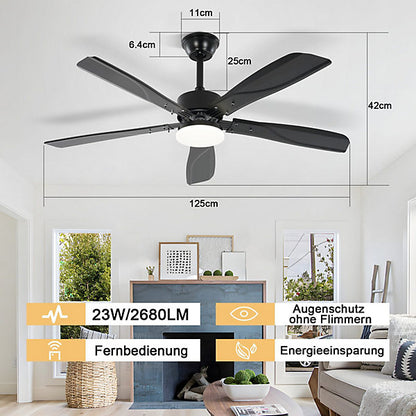 Nettlife Ventilador de Techo con Iluminación LED Silencioso 23W Negro 125 cm
