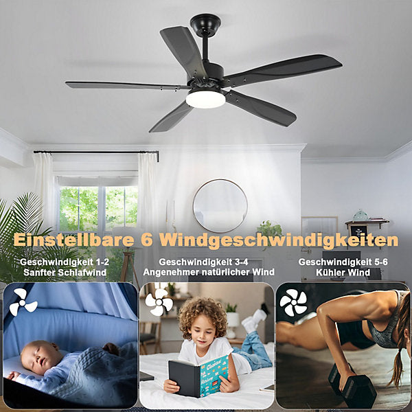 Nettlife Ventilador de Techo con Iluminación LED Silencioso 23W Negro 125 cm