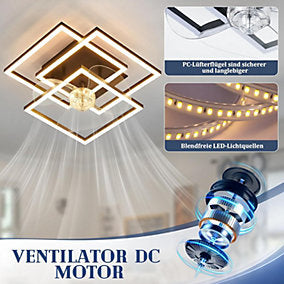 Nettlife Ventilador de Techo LED Negro Silencioso 6 Velocidades
