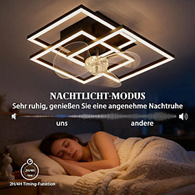 Nettlife Ventilador de Techo LED Negro Silencioso 6 Velocidades