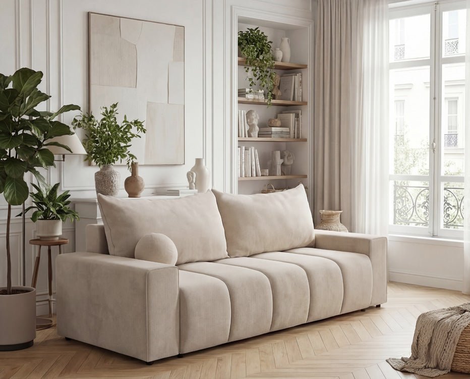 Luxusbetten24 Vena 3‑Sitzer Sofa mit Stauraum und Schlaffunktion, Samt