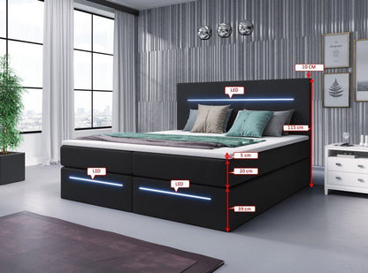 Luxusbetten24 Sejour Boxspringbett mit LED‑Beleuchtung, 140×200 cm, Beige, H3