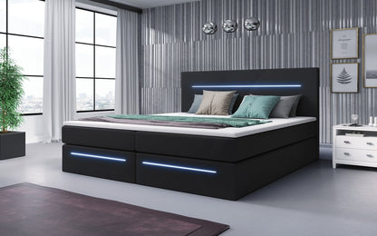 Luxusbetten24 Sejour Boxspringbett mit LED‑Beleuchtung, 140×200 cm, Beige, H3