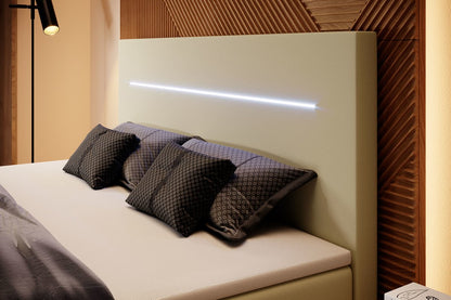 Luxusbetten24 Sejour Boxspringbett mit LED‑Beleuchtung, 140×200 cm, Beige, H3