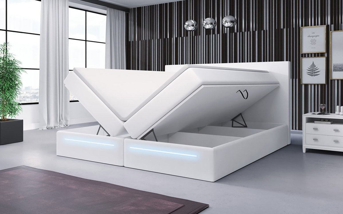Luxusbetten24 Sejour Boxspringbett mit LED‑Beleuchtung, 140×200 cm, Beige, H3