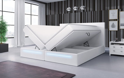 Luxusbetten24 Sejour Boxspringbett mit LED‑Beleuchtung, 140×200 cm, Beige, H3