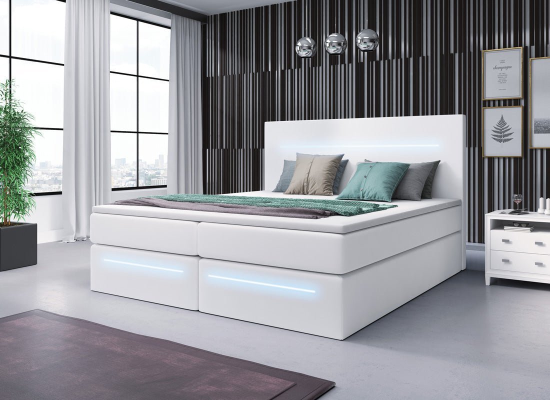 Luxusbetten24 Sejour Boxspringbett mit LED‑Beleuchtung, 140×200 cm, Beige, H3