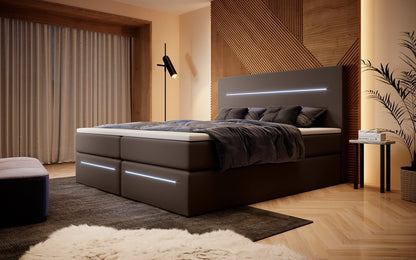 Luxusbetten24 Sejour Boxspringbett mit LED‑Beleuchtung, 140×200 cm, Beige, H3