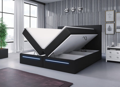 Luxusbetten24 Sejour Boxspringbett mit LED‑Beleuchtung, 140×200 cm, Beige, H3