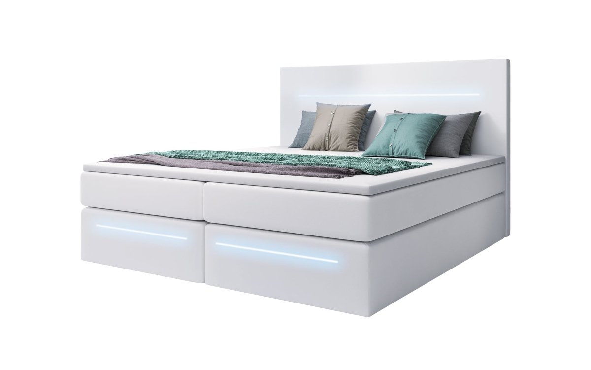Luxusbetten24 Sejour Boxspringbett mit LED‑Beleuchtung, 140×200 cm, Beige, H3