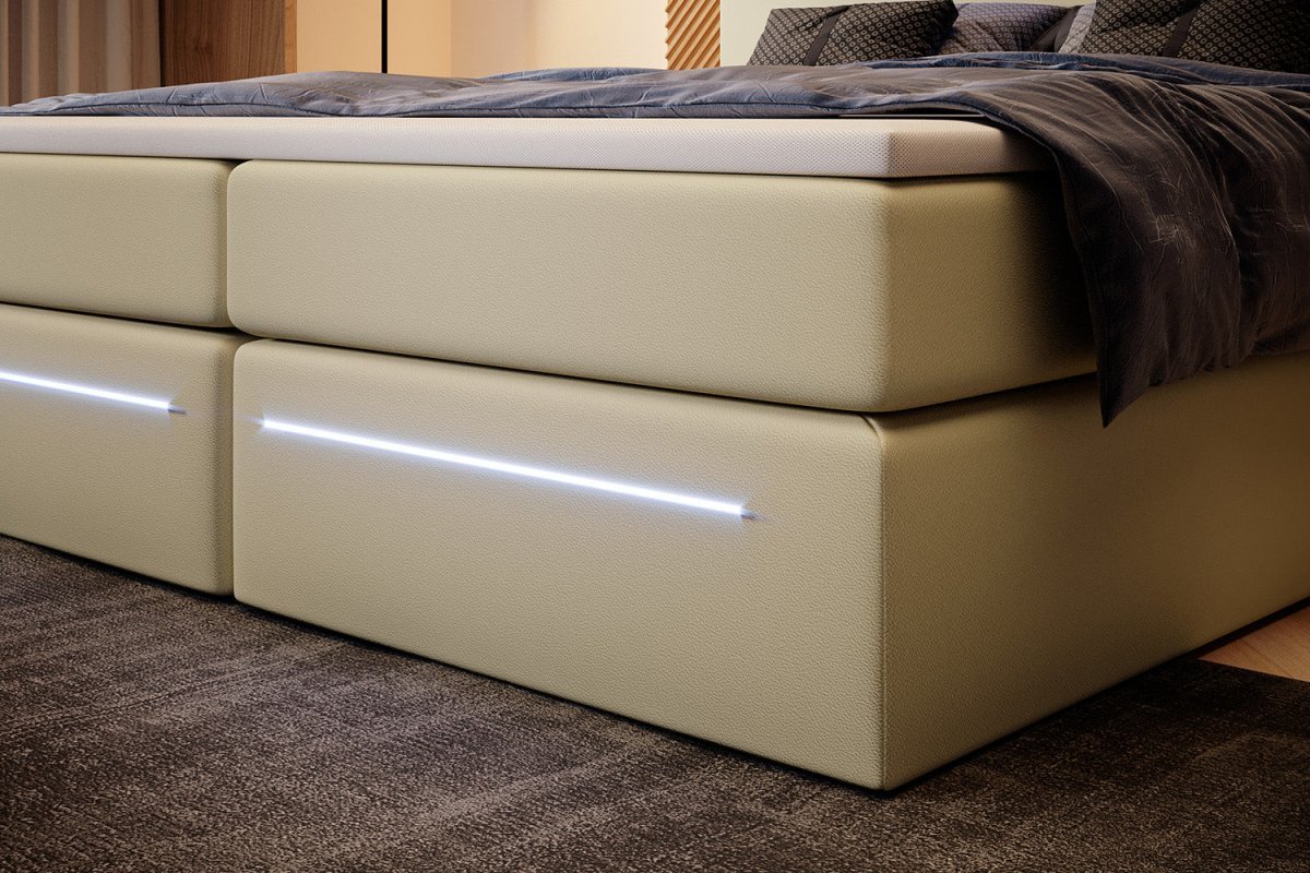 Luxusbetten24 Sejour Boxspringbett mit LED‑Beleuchtung, 140×200 cm, Beige, H3