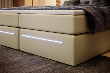 Luxusbetten24 Sejour Boxspringbett mit LED‑Beleuchtung, 140×200 cm, Beige, H3
