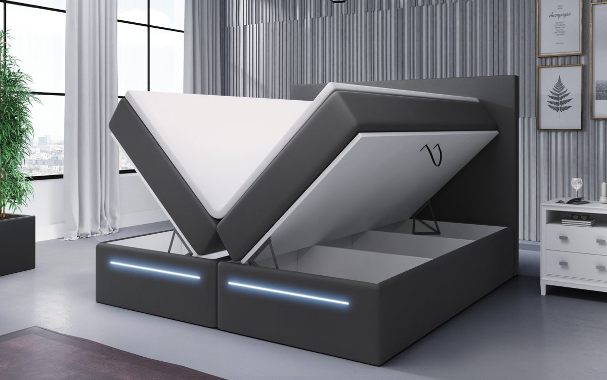 Luxusbetten24 Sejour Boxspringbett mit LED‑Beleuchtung, 140×200 cm, Beige, H3