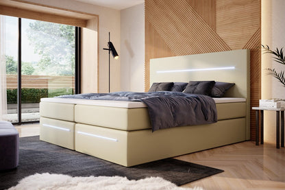Luxusbetten24 Sejour Boxspringbett mit LED‑Beleuchtung, 140×200 cm, Beige, H3