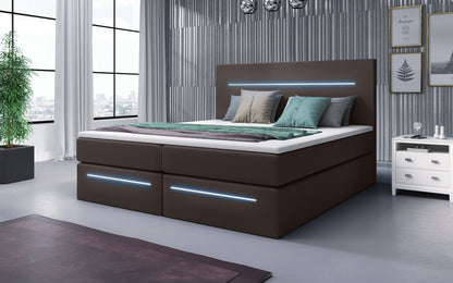 Luxusbetten24 Sejour Boxspringbett mit LED‑Beleuchtung, 140×200 cm, Beige, H3