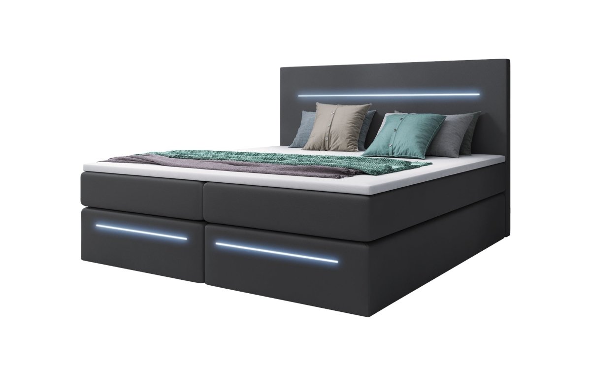 Luxusbetten24 Sejour Boxspringbett mit LED‑Beleuchtung, 140×200 cm, Beige, H3