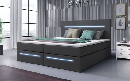 Luxusbetten24 Sejour Boxspringbett mit LED‑Beleuchtung, 140×200 cm, Beige, H3