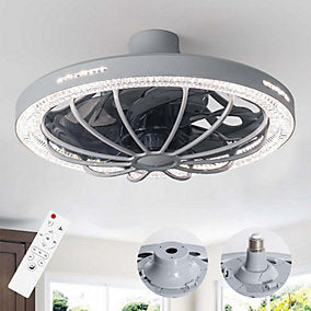 Bextsrack Plafón Ventilador 30W Tapa Cristal Gris E27