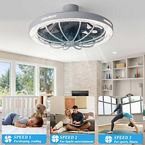 Bextsrack Plafón Ventilador 30W Tapa Cristal Gris E27
