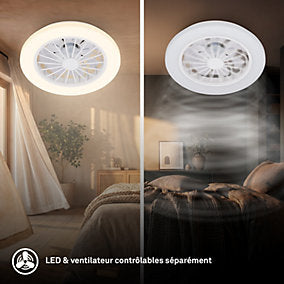 Briloner Plafón Ventilador LED CCT Blanco 24W 2600lm 15W 380×140 mm