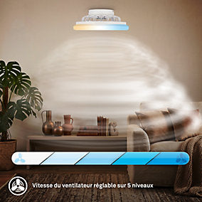 Briloner Plafón Ventilador LED CCT Blanco 24W 2600lm 15W 380×140 mm