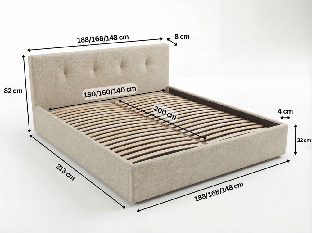 Luxusbetten24 Alva Samt‑Polsterbett mit Stauraum – 140‑200 cm, Beige und Grau