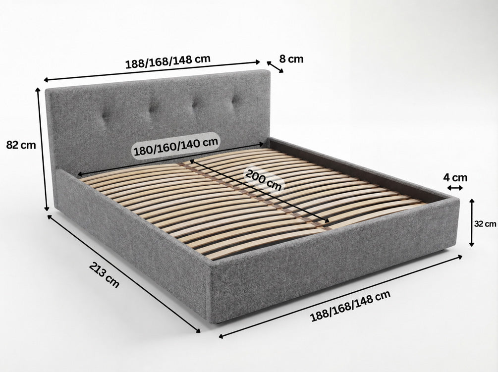 Luxusbetten24 Alva Samt‑Polsterbett mit Stauraum – 140‑200 cm, Beige und Grau