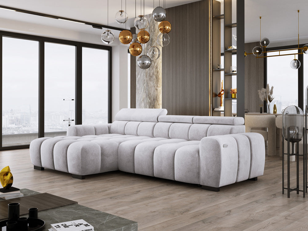 Luxusbetten24 Amalfi Designer Samt Sofa mit elektrischer Sitzerweiterung