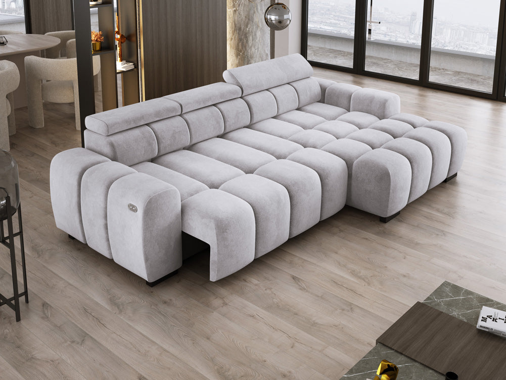 Luxusbetten24 Amalfi Designer Samt Sofa mit elektrischer Sitzerweiterung
