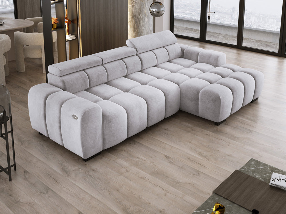 Luxusbetten24 Amalfi Designer Samt Sofa mit elektrischer Sitzerweiterung