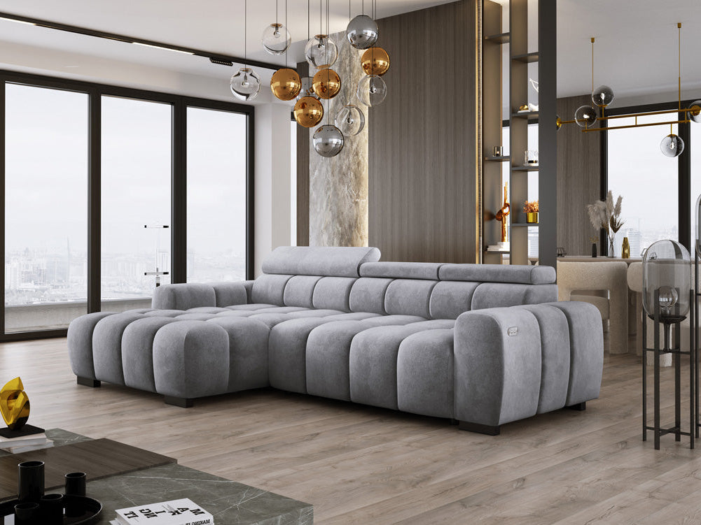 Luxusbetten24 Amalfi Designer Samt Sofa mit elektrischer Sitzerweiterung