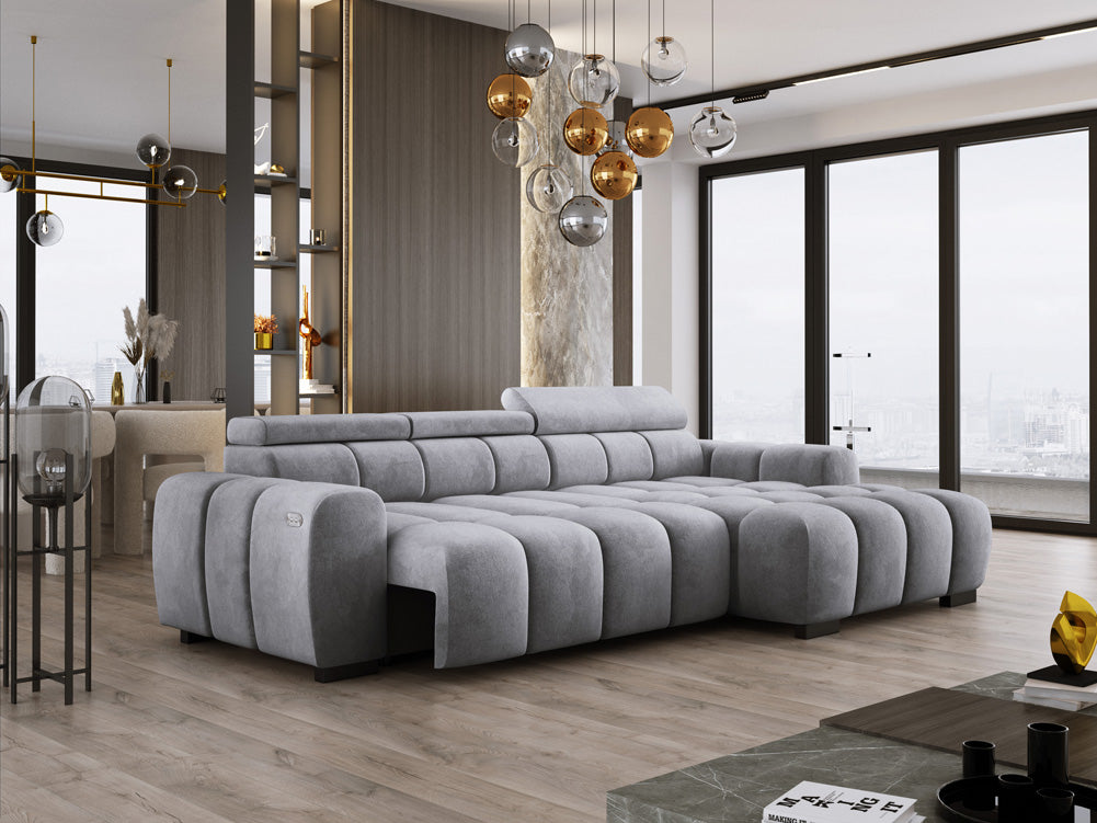 Luxusbetten24 Amalfi Designer Samt Sofa mit elektrischer Sitzerweiterung